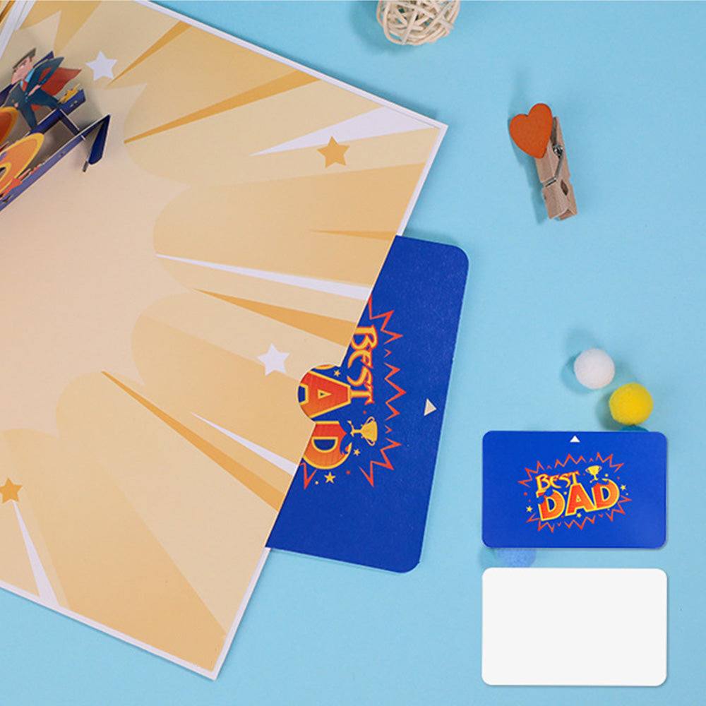3D Fathers Day Pop Up Card with Insert for Best Dad Thank You Greeting Card