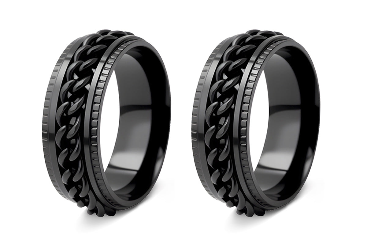 Fidget Rings Anxiety Spinner Rings Stainless Steel Chain Rings-Black