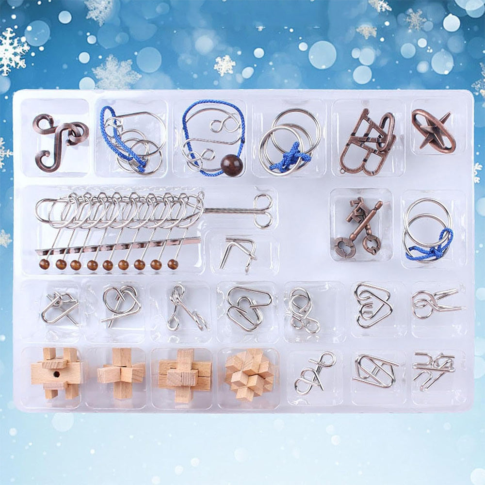 Christmas Calendar 24 Days of Wooden Brain Teaser Puzzles Toys Kit
