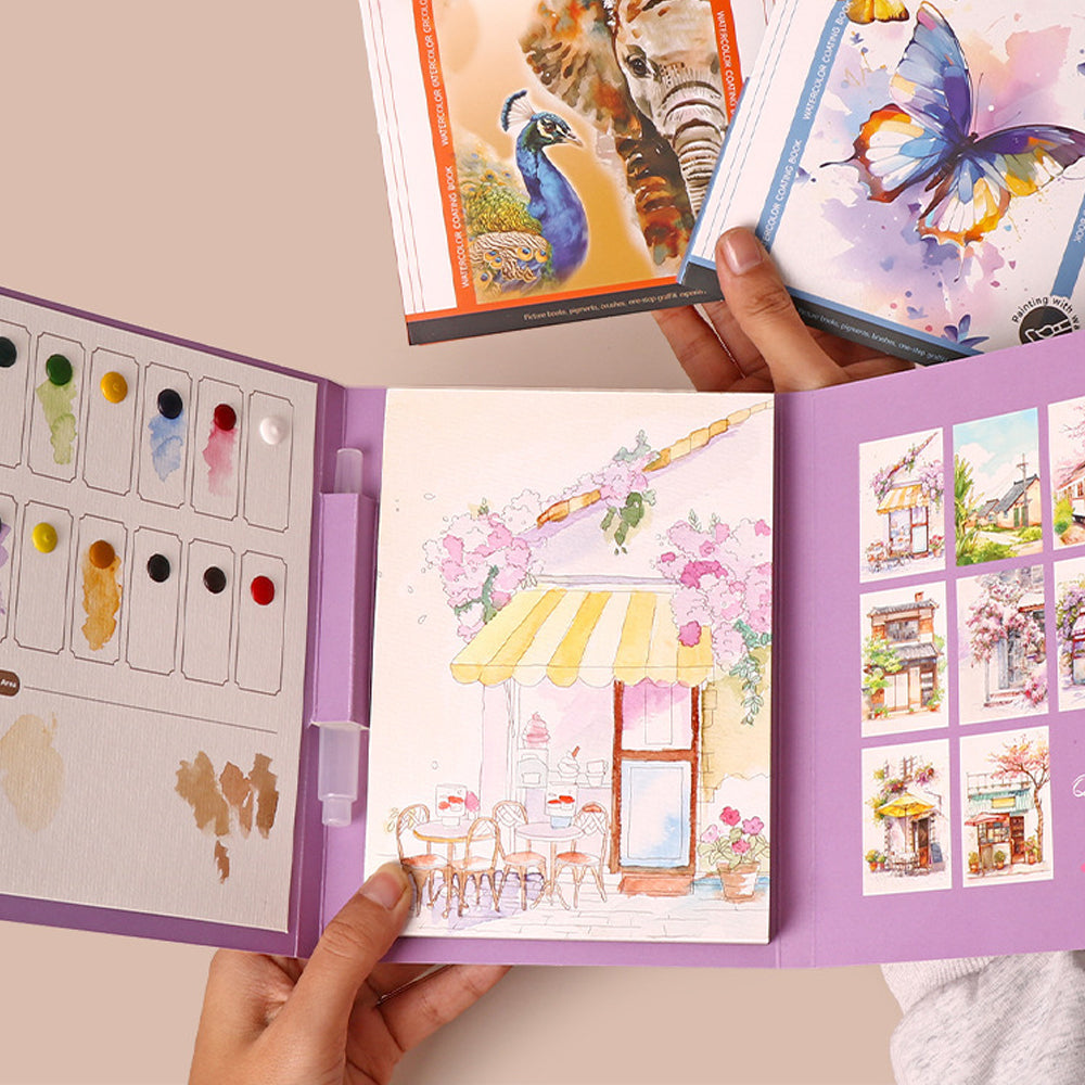 DIY 3-Fold Watercolor Painting Pad with Prefilled Paints for Beginners