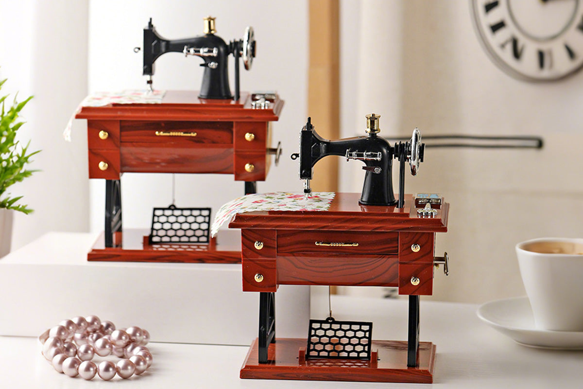 Retro Sewing Machine Music Box with Drawer Storage Desktop Decorative