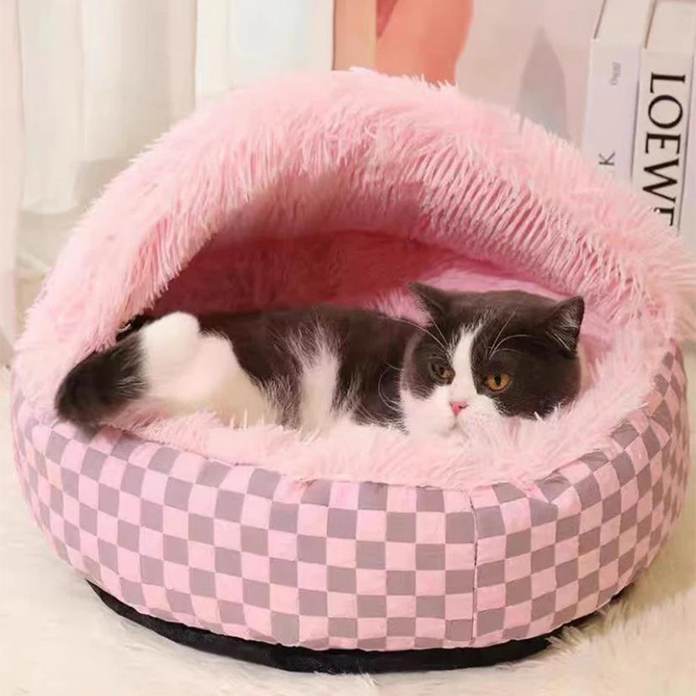 Plush Cushioned Hooded Winter Pet Bed