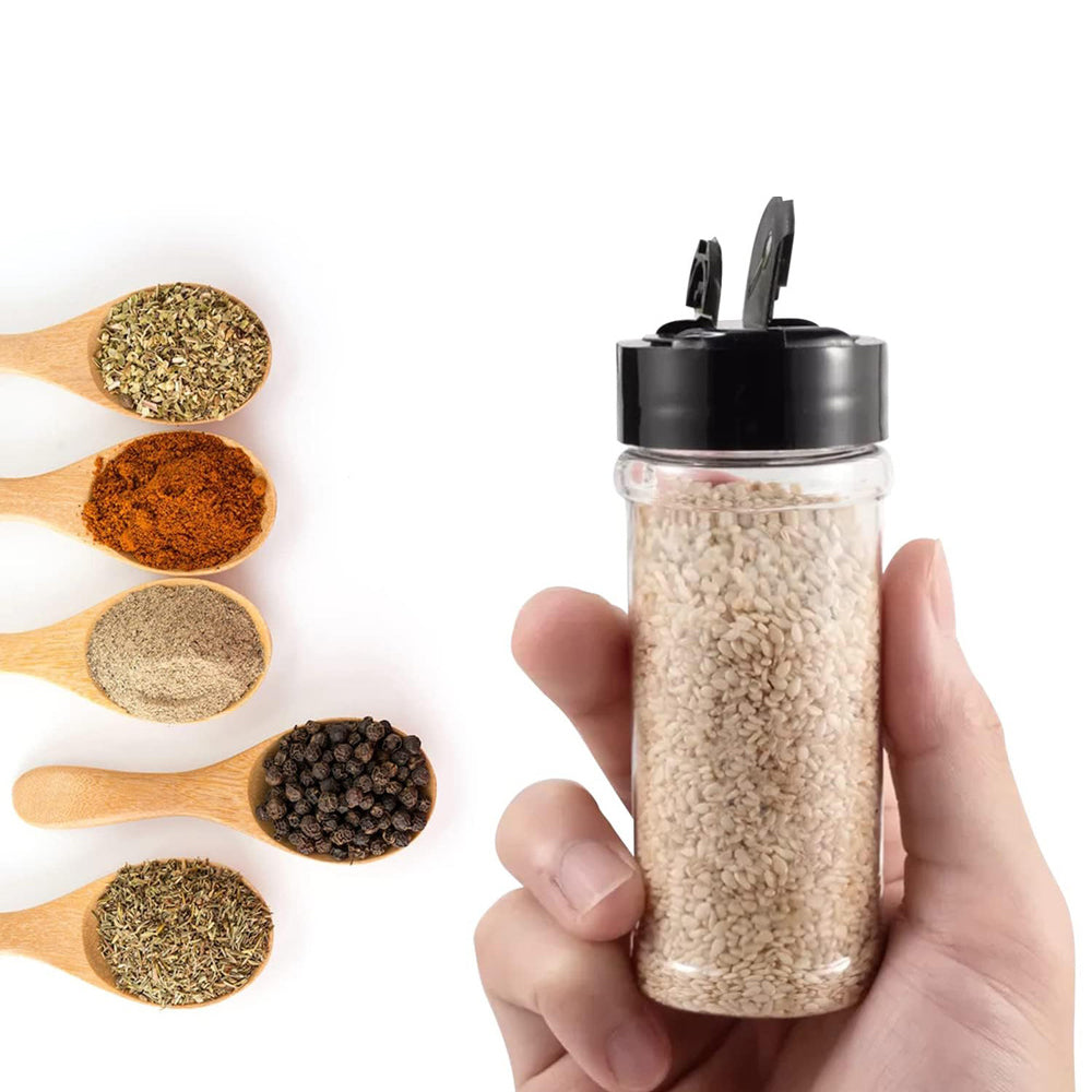 8Pcs Plastic Spice Jars with Black Shaker Lids and Stickers for Storing Spices Herbs and Seasoning Powders