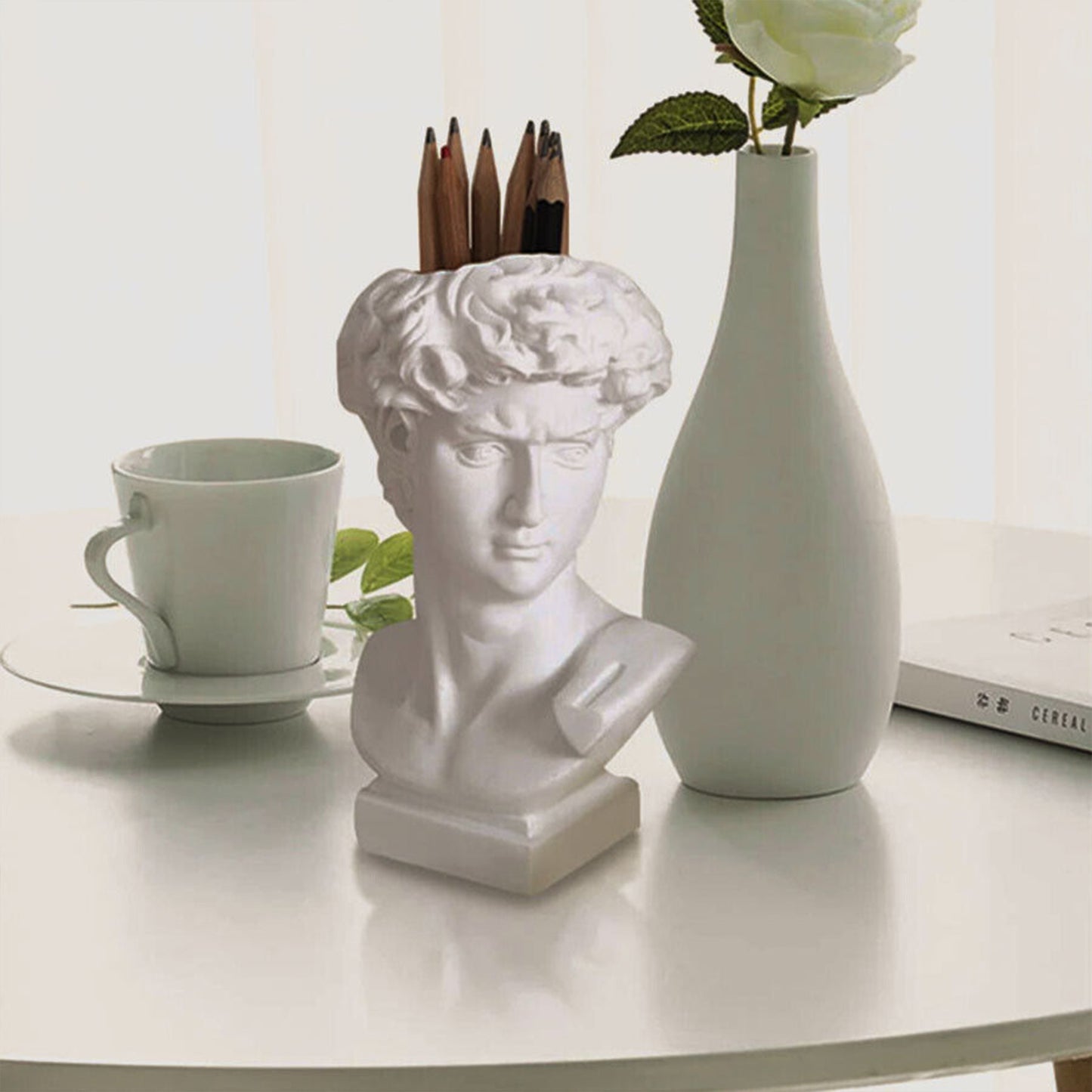 Resin Creative Human Head Sculpture Makeup Brush Storage Box Flower Pot Pen Holder