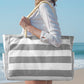 Large Zipper Beach Bags Striped Tote Bag For Travel Outdoor Vacation