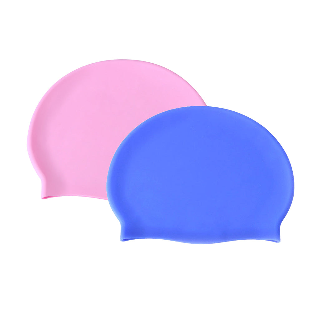 2Pcs Highly Elastic Silicone Swimming Cap Solid Color Water-resistant Ear Protection