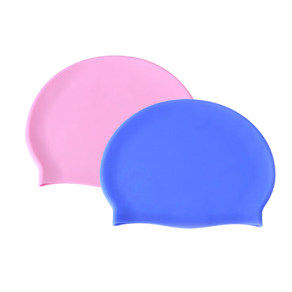 2Pcs Highly Elastic Silicone Swimming Cap Solid Color Water-resistant Ear Protection