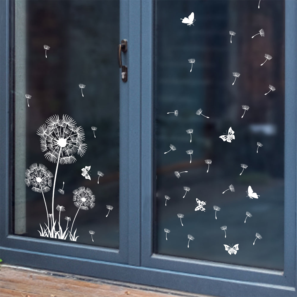 2Pcs Dandelion Wall Decals Flying Flowers Butterflies Wall Sticker