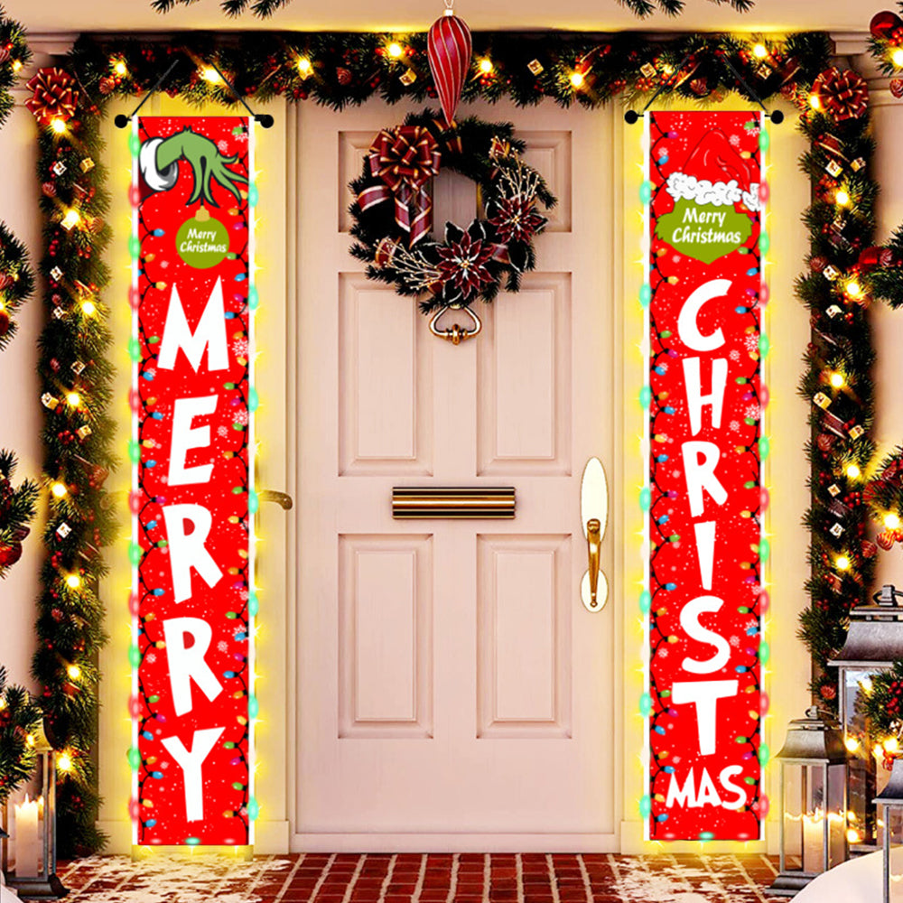 Christmas Decorations Outdoor Banner with LED Merry Christmas Decor Porch Sign