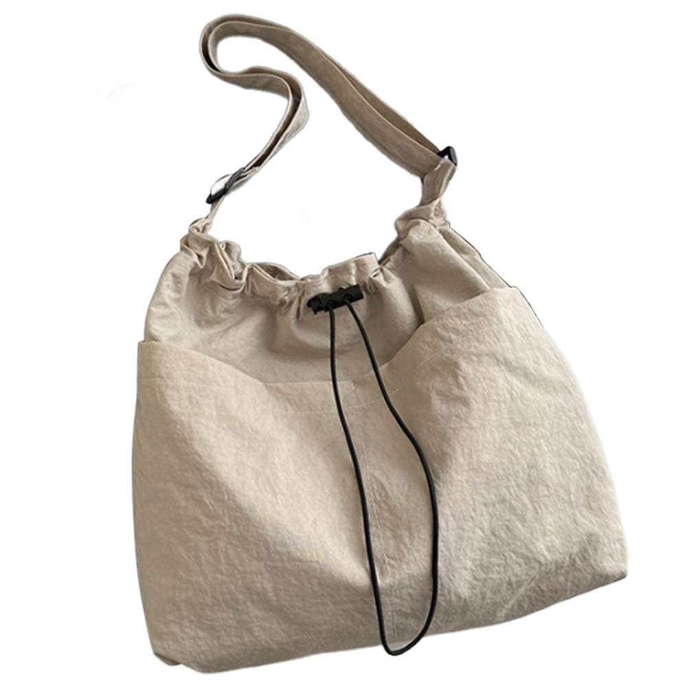 Nylon Crossbody Shoulder Tote Bag Large Capacity Drawstring Bucket Bag
