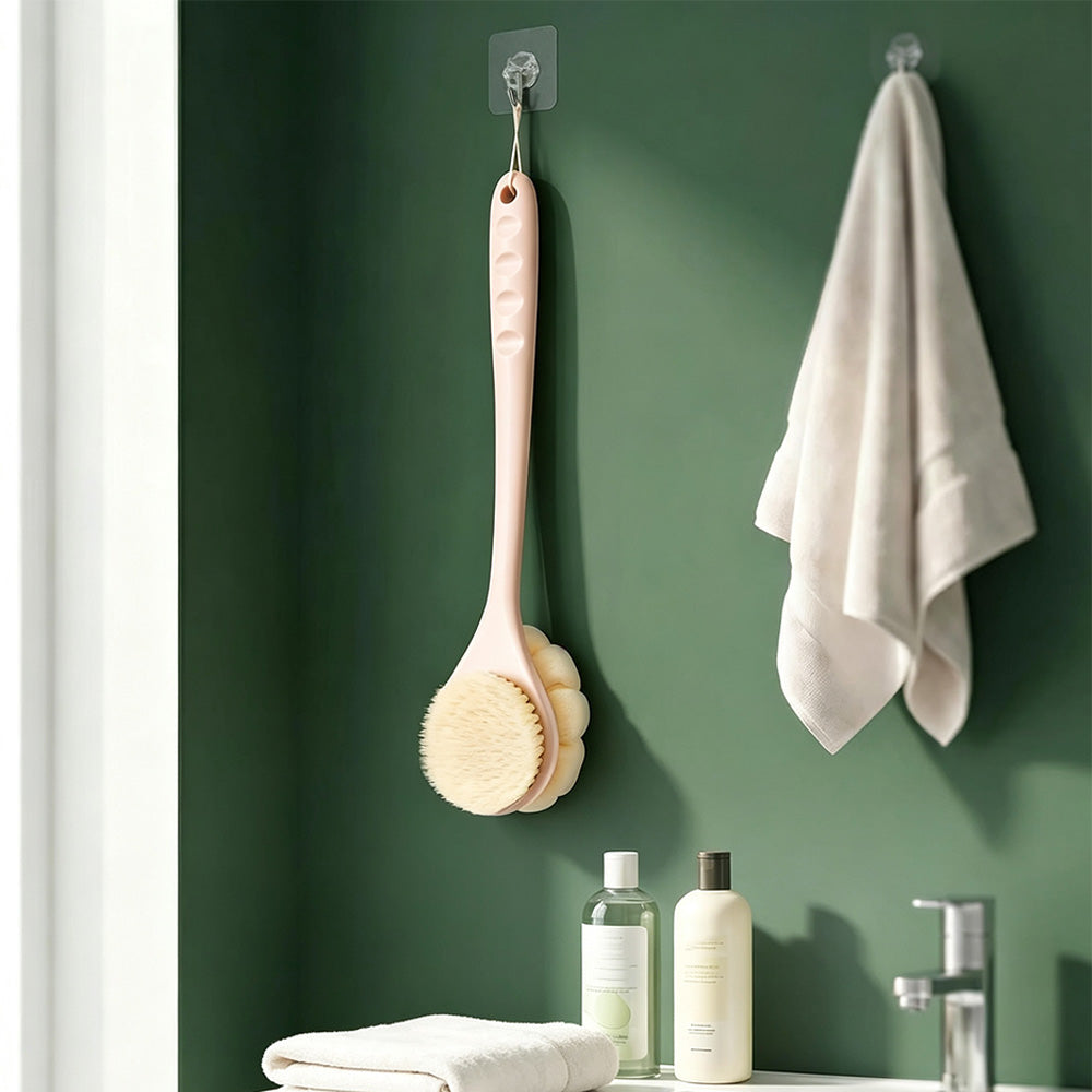 2 in 1 Double Sided Shower Brush with Loofah and Long Handle