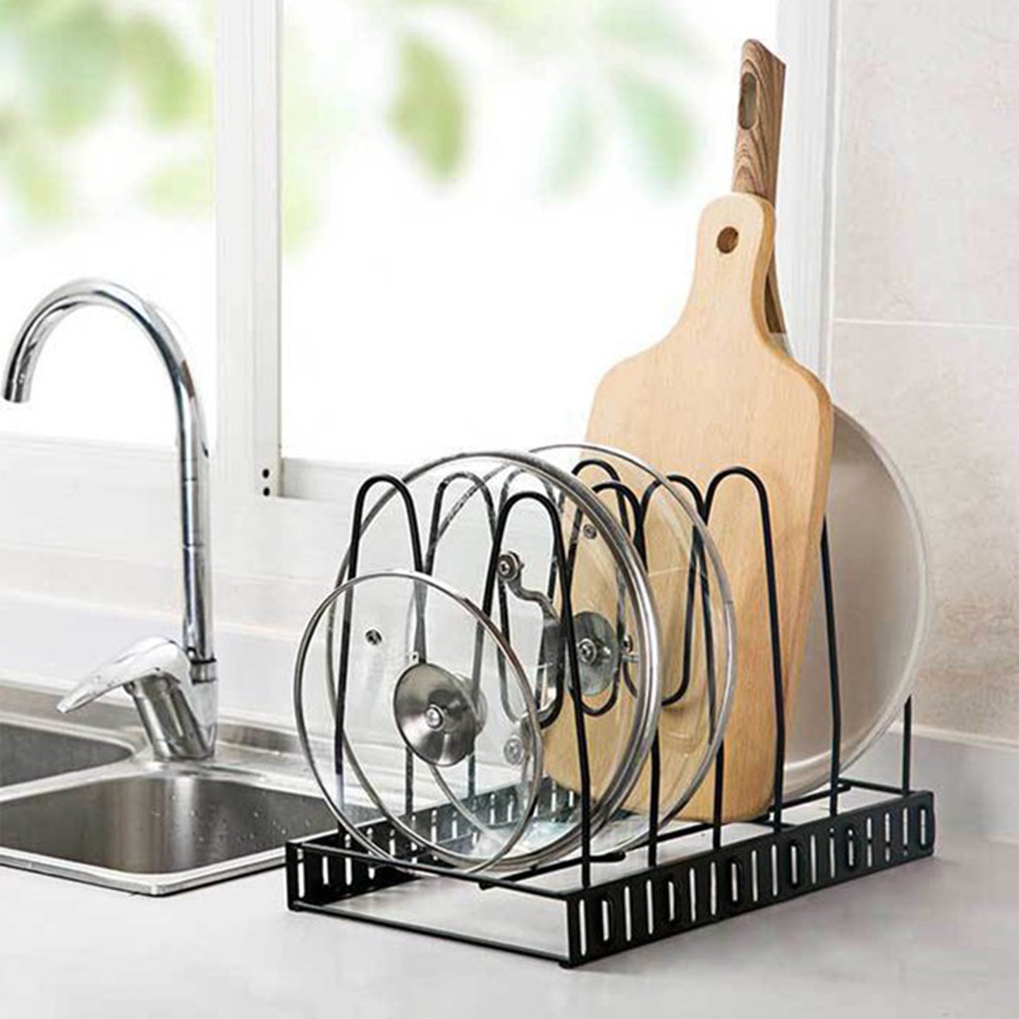 Adjustable 8 Tier Pan and Pot Lid Holder Rack