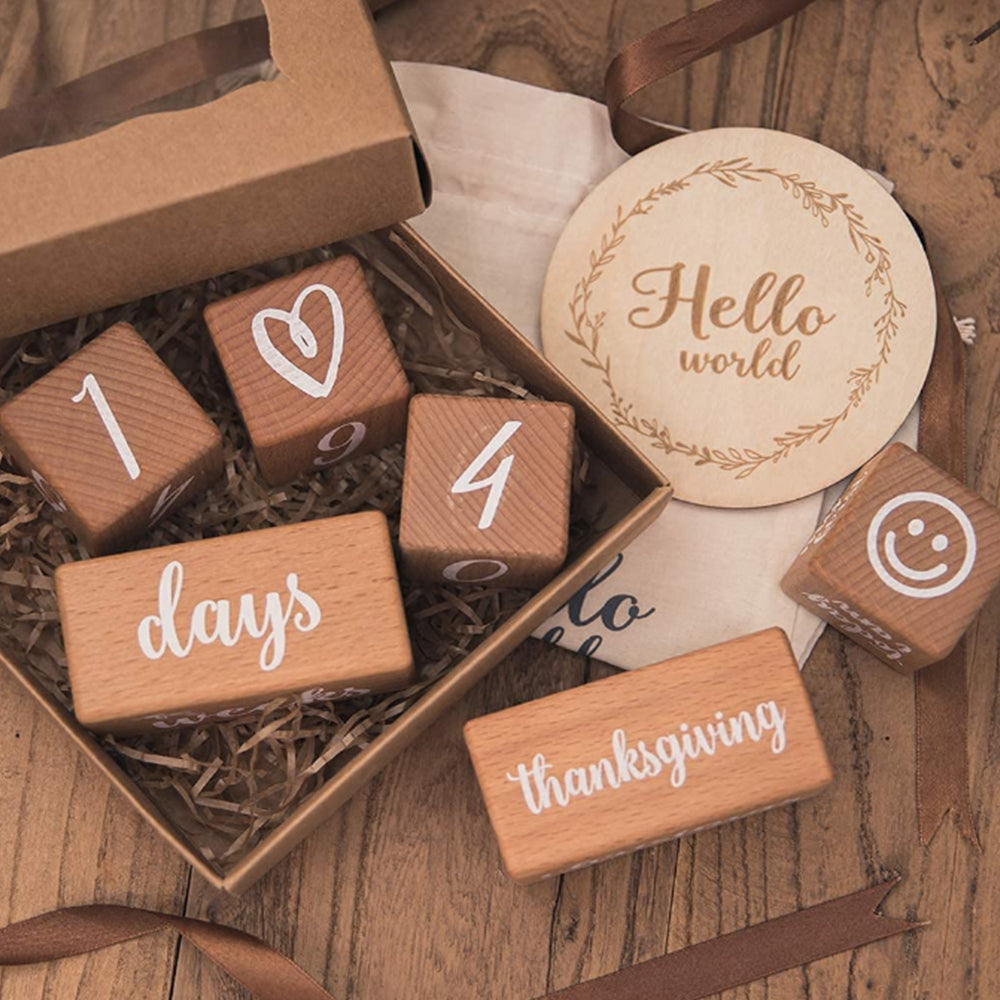 6Pcs Wooden Milestone Block Cute Photography Prop Ornament