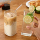2Pcs 400ML Clear Glass Cup with Lid and Straw Square Glass Water Glass