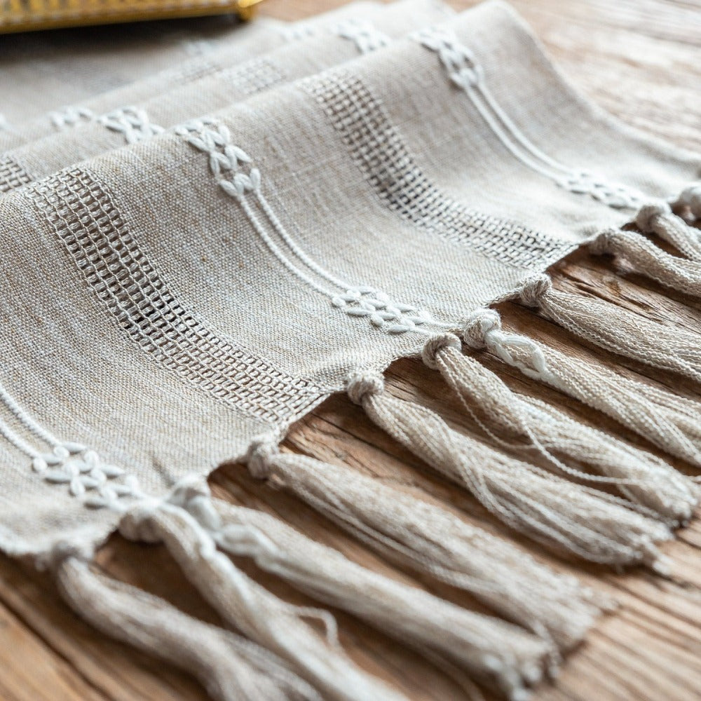 Vintage Farmhouse Woven Table Runner with Tassel for Dining Room Kitchen Reading Dresser