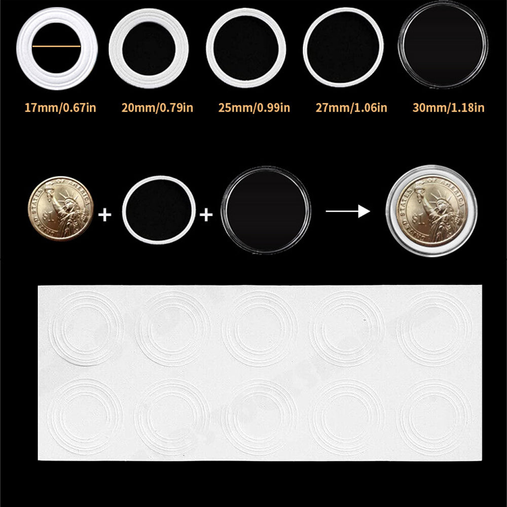 100Pcs Plastic Coin Capsules with Storage Box and Foam Gasket