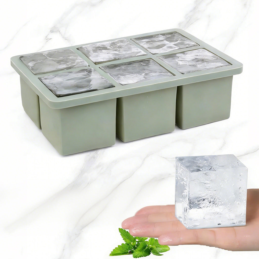 3Pcs Silicone Ice Cube Trays with Lid 6 Cavity Large Square Mold for Whisky Cocktail