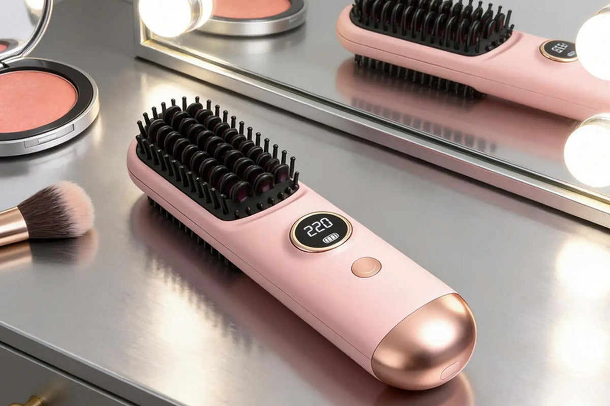 Cordless LCD Hair Straightening Brush 2-in-1 Portable Styling Tool for Travel
