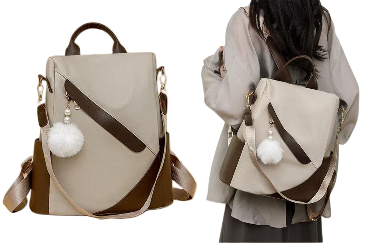 Anti-Theft Backpack with Furry Pom Pom Charm