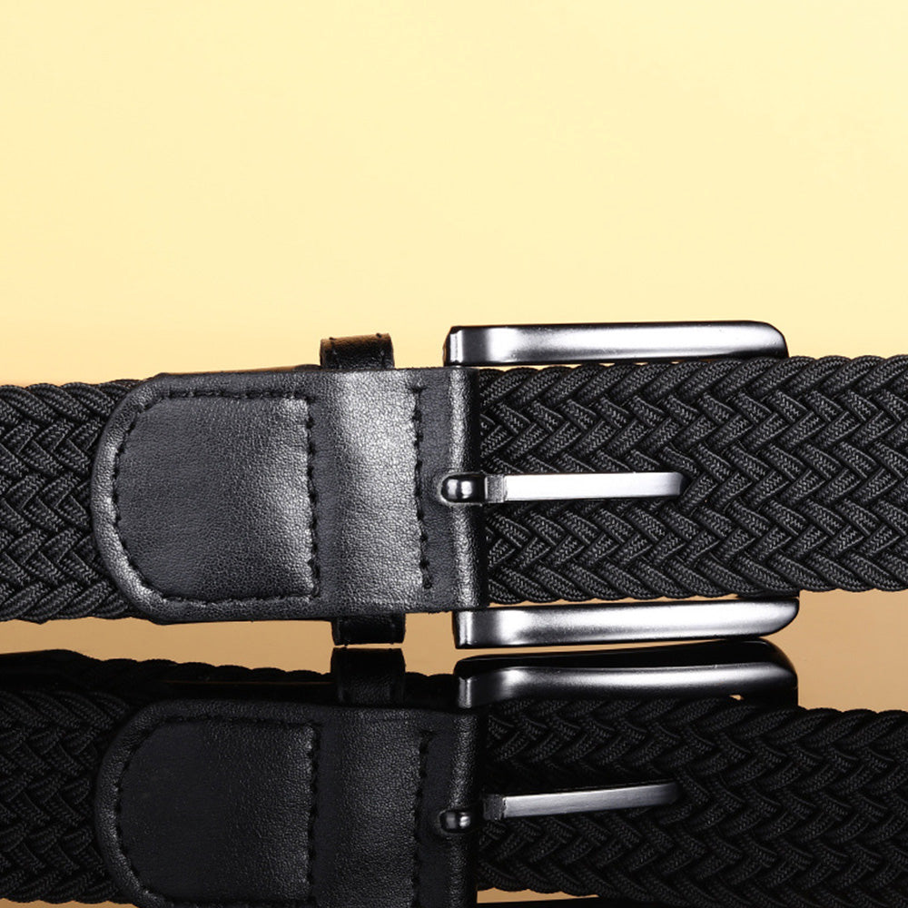 Elastic Braided Stretch Belt Adjustable Men Belt for Golf Pants Casual Shorts Jeans-Black