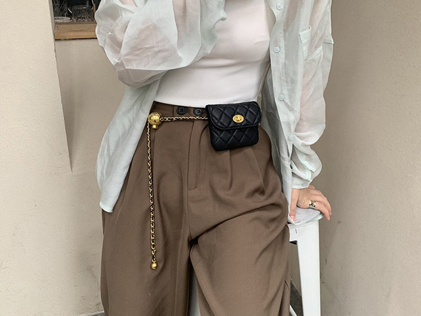 PU Leather Women Adjustable Metal Chain Belt Crossbody Waist Bag