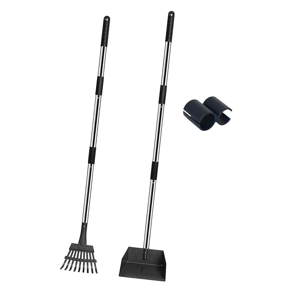Dog Pooper Scooper Long Handle Stainless Steel Tray Rake Set