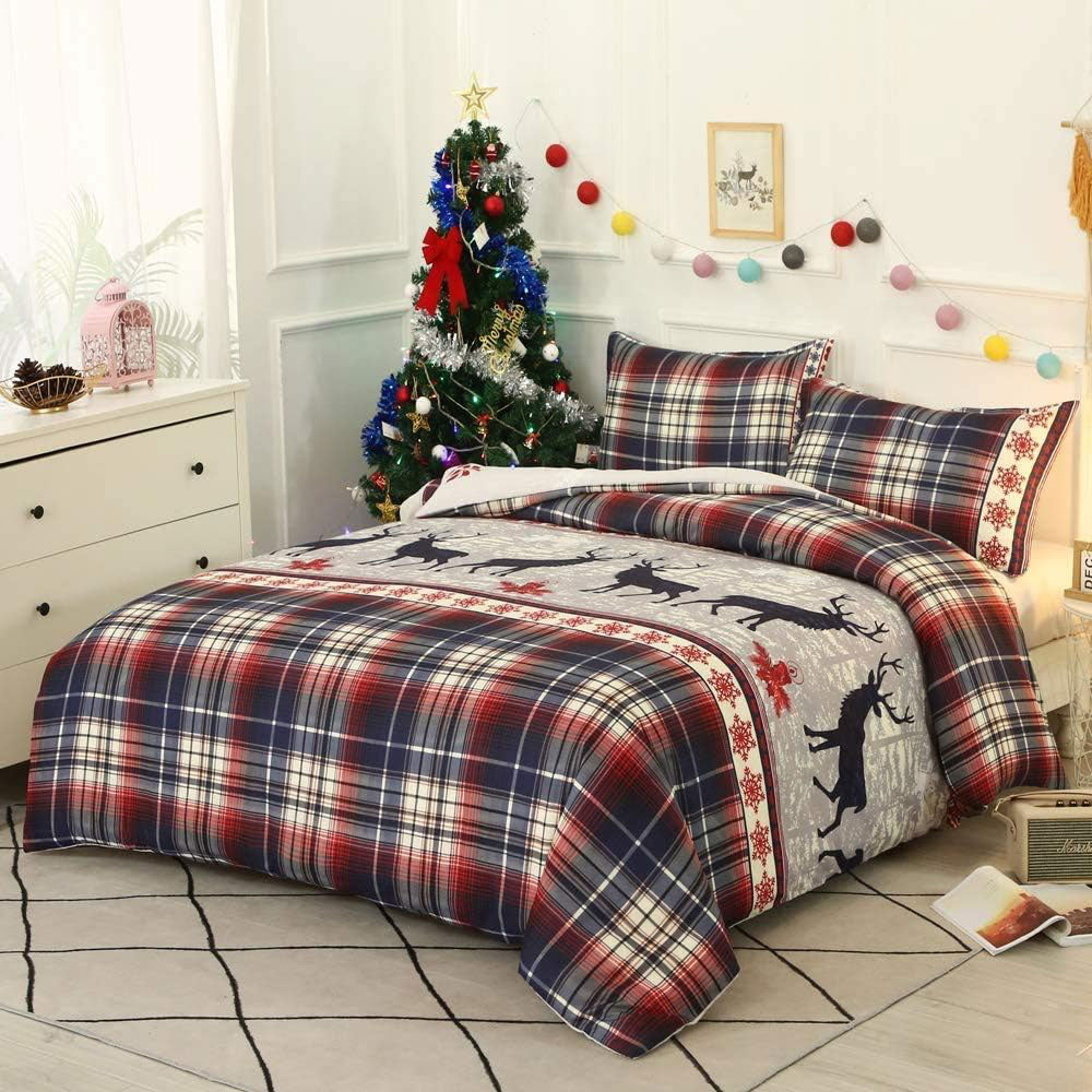 Christmas Pattern Quilt Duvet Doona Cover Set Single Double Queen King Size Bedding Set
