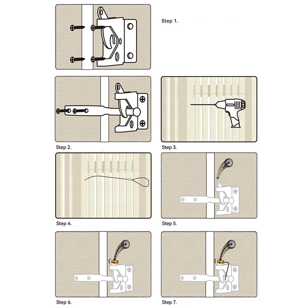 Stainless Steel Spring Cable Pull Self-Locking Gate Latch Fit for Wooden Fence Gate