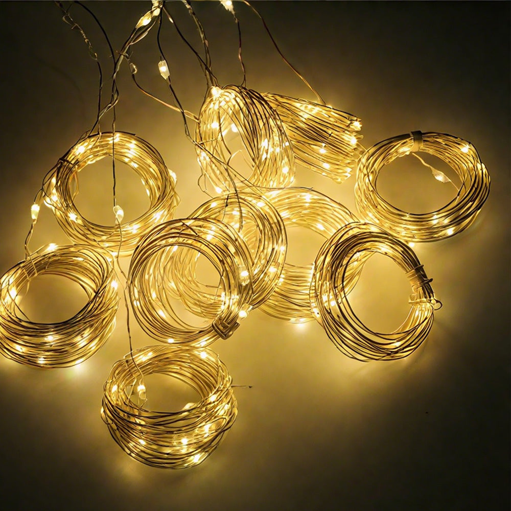 Solar Lights Fairy Curtain Lights Christmas Hanging String Lights for Window Backdrop