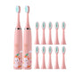 2Pcs Cute Cartoon Electric Soft Toothbrush with 6 Replacement Electronic Toothbrush Heads