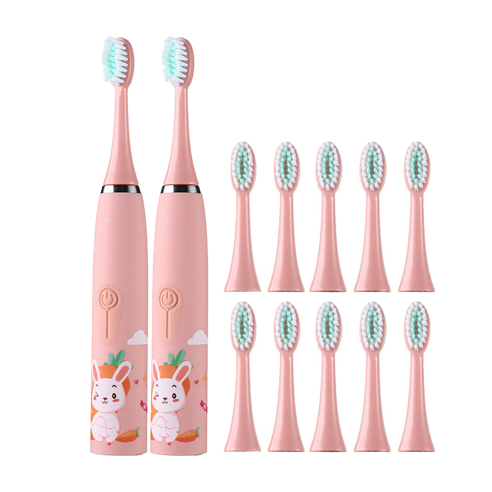 2Pcs Cute Cartoon Electric Soft Toothbrush with 6 Replacement Electronic Toothbrush Heads