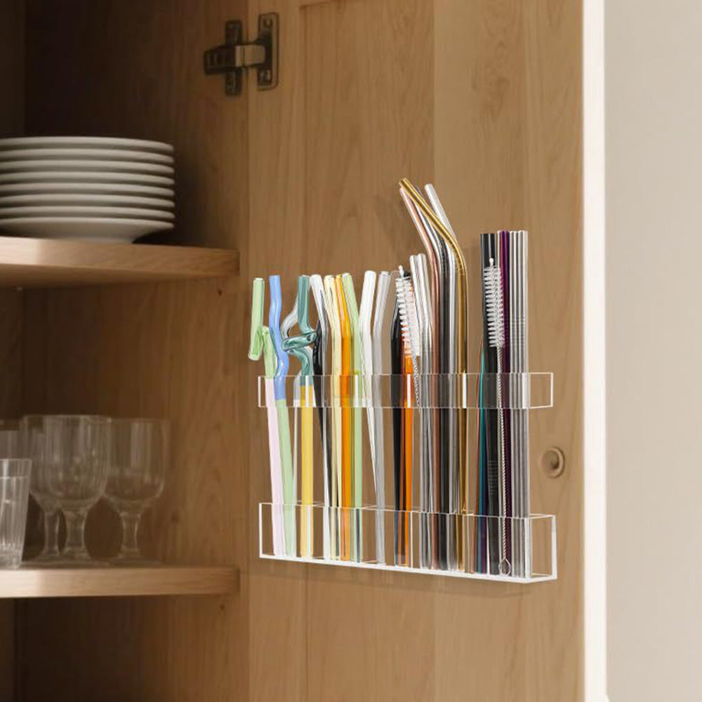 Acrylic Straw Holder Set with Labels and Adhesive