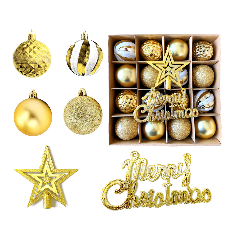 Christmas Ball Ornaments Christmas Tree Decoration-Gold and Tree Top Star and Letter Plaque