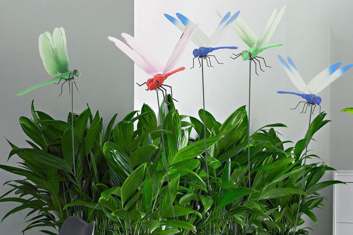 3PCS Outdoor Fake Dragonfly Rod Clip 3D Dragonfly Garden Decoration
