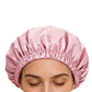 Reusable Water-Resistant Double-Layer Polyester and Satin Shower Cap for Women