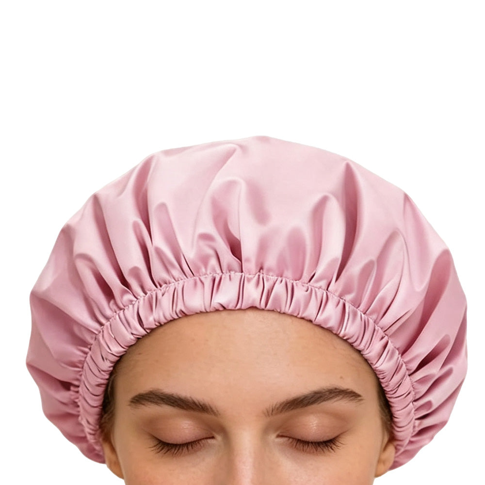 Reusable Water-Resistant Double-Layer Polyester and Satin Shower Cap for Women
