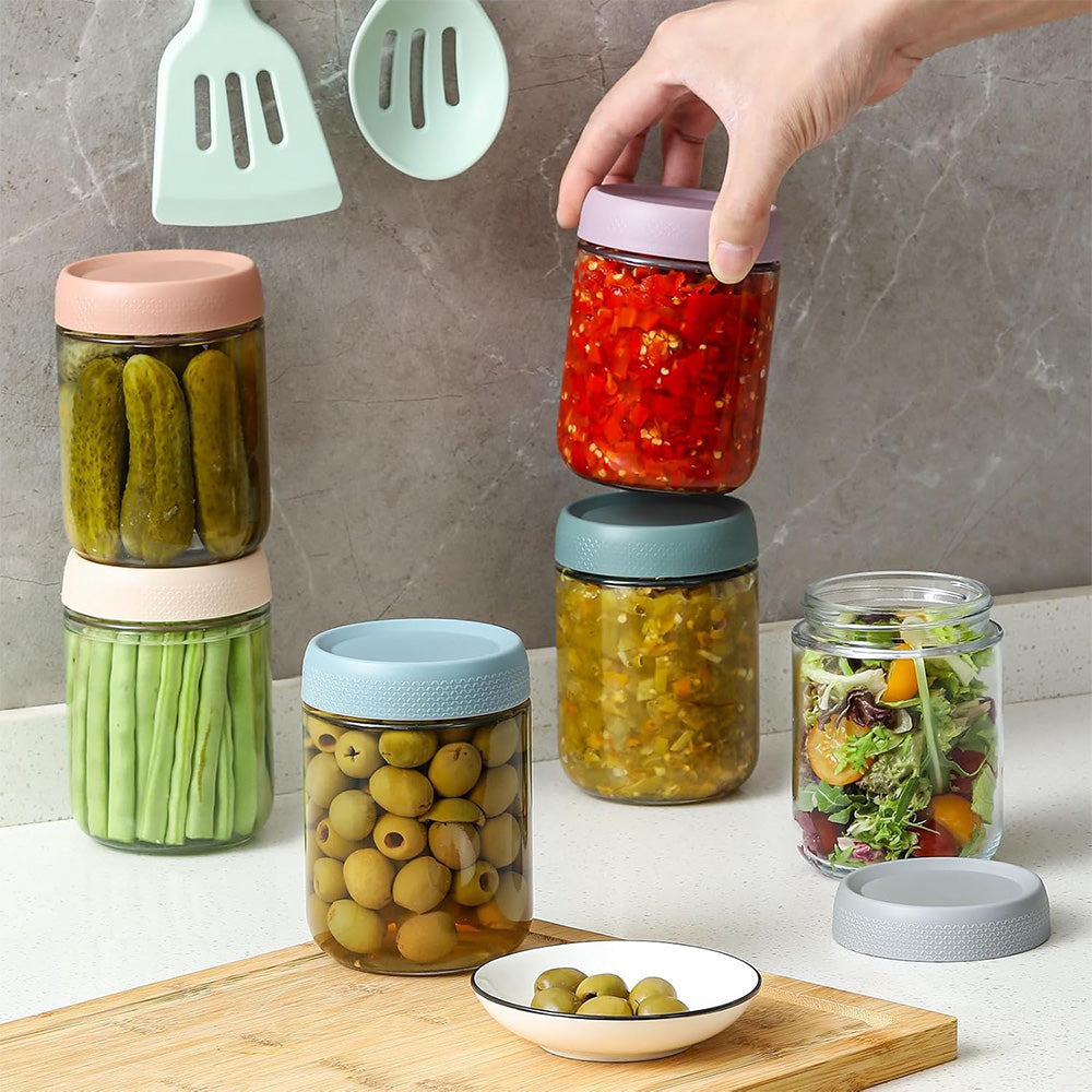 6 Pcs Glass Storage Jars with Airtight Lid Oatmeal Food Storage Container for Kitchen Pantry
