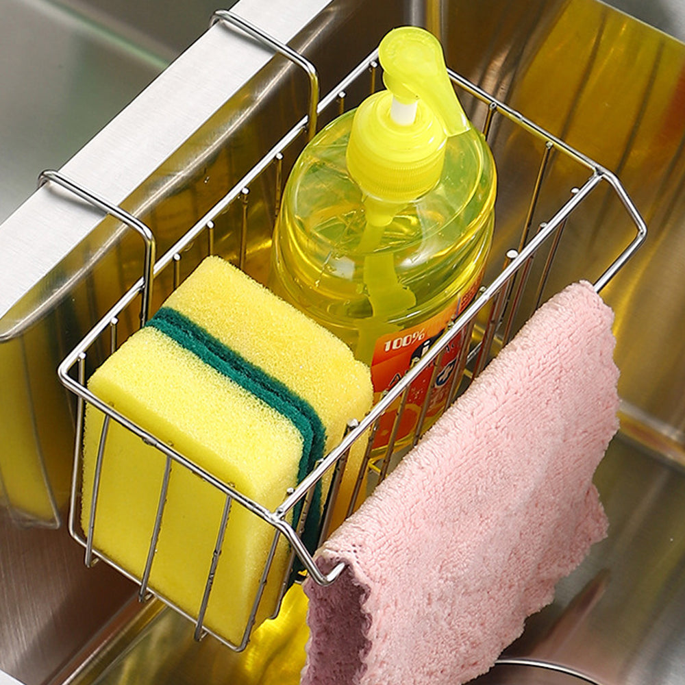 Stainless Steel Kitchen Sink Hanging Storage Basket Rack with Crossbar Rack
