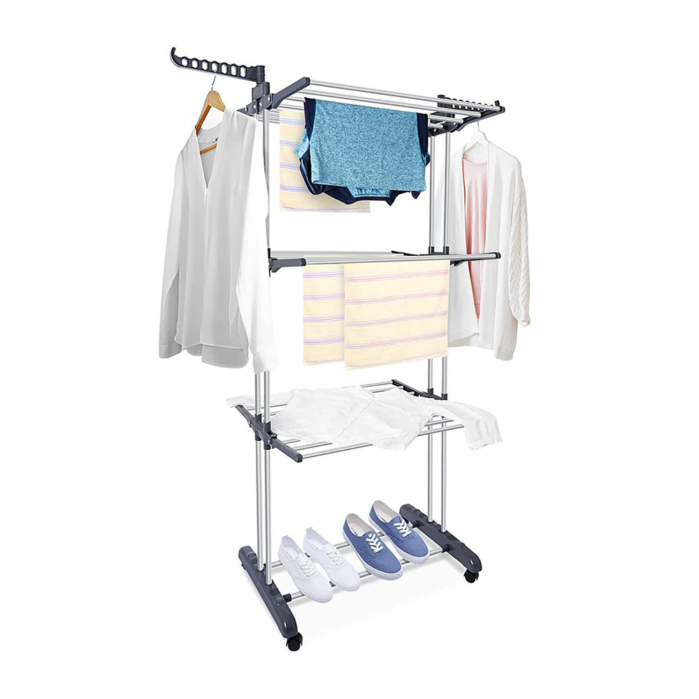 4-Tier Clothes Drying Airer Foldable Stainless Steel Movable Drying Rack