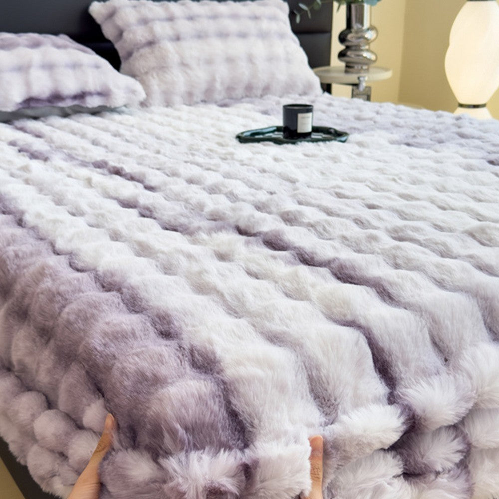 Faux Fur Fitted Sheet with Pillowcases-Purple