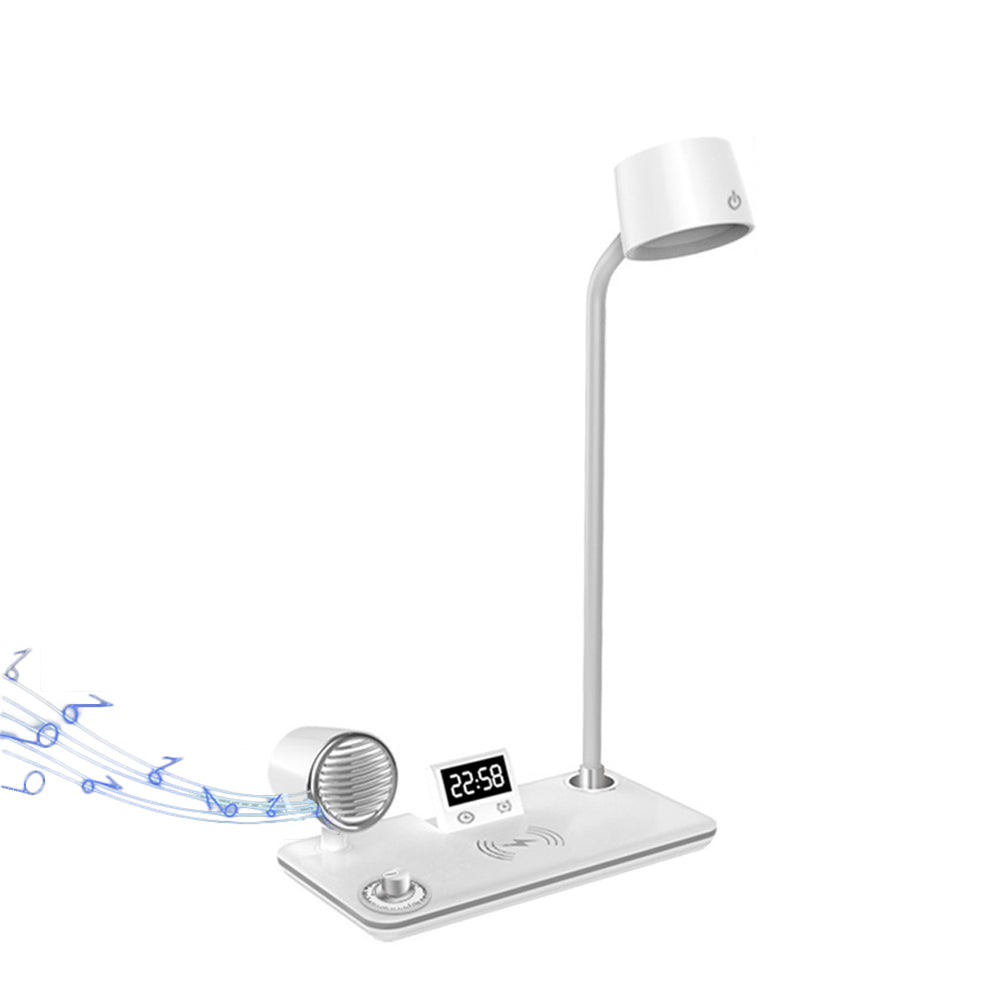 4 in 1 LED Desk Lamp with Wireless Charger Bluetooth Speaker and Alarm Clock