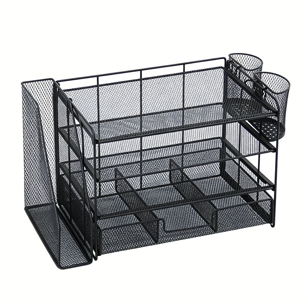 4 Tier Desk Organizer Metal Mesh Document Holder for Office Supplies