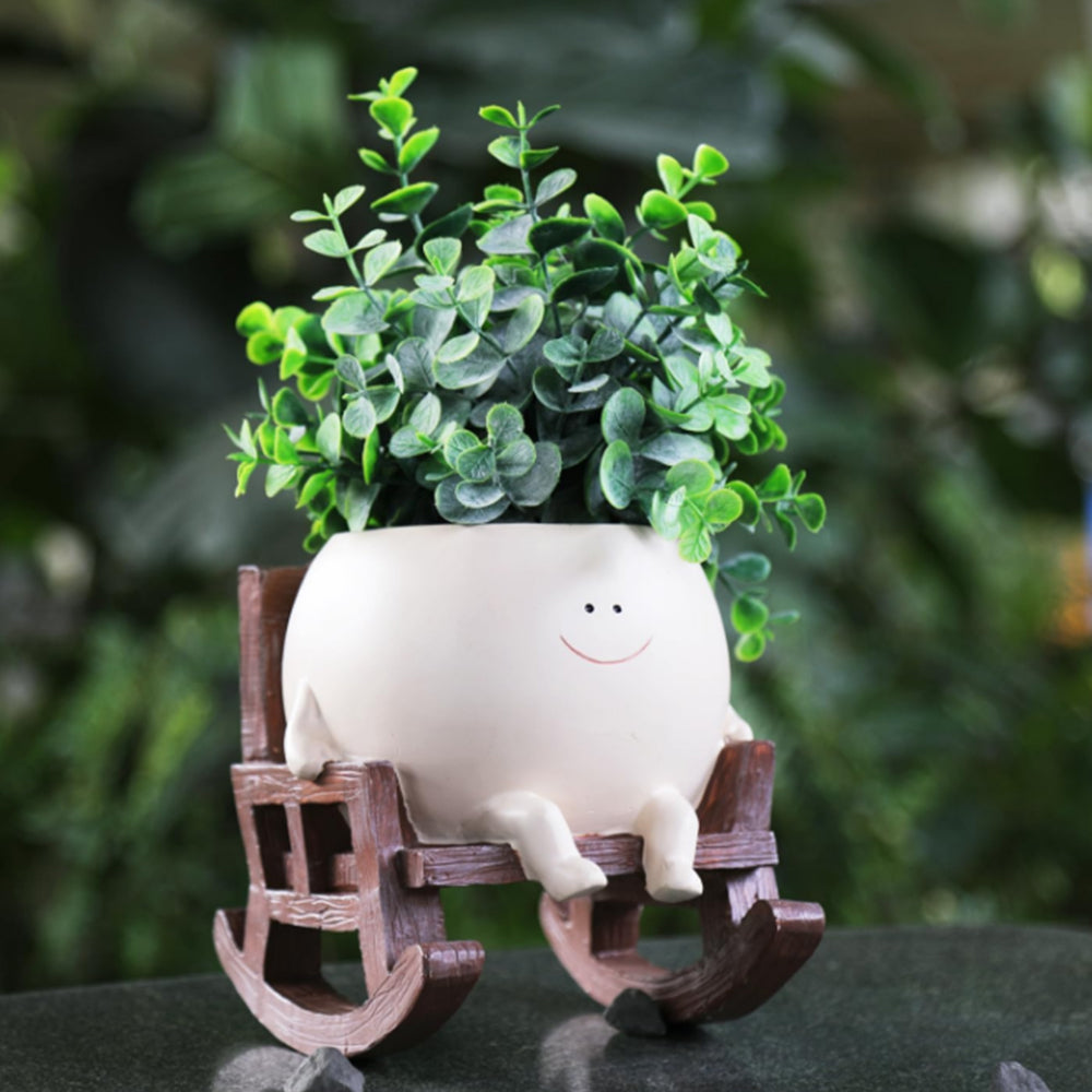 2Pcs Smiley Face Resin Rocking Chair Pot for Indoor Outdoor Plants