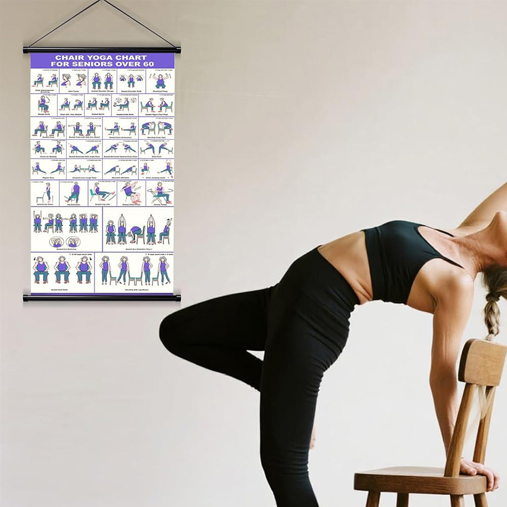 31 Pose Chair Yoga Wall Chart for Seniors Beginners Yoga Poses Chart for Home Office Yoga Studio