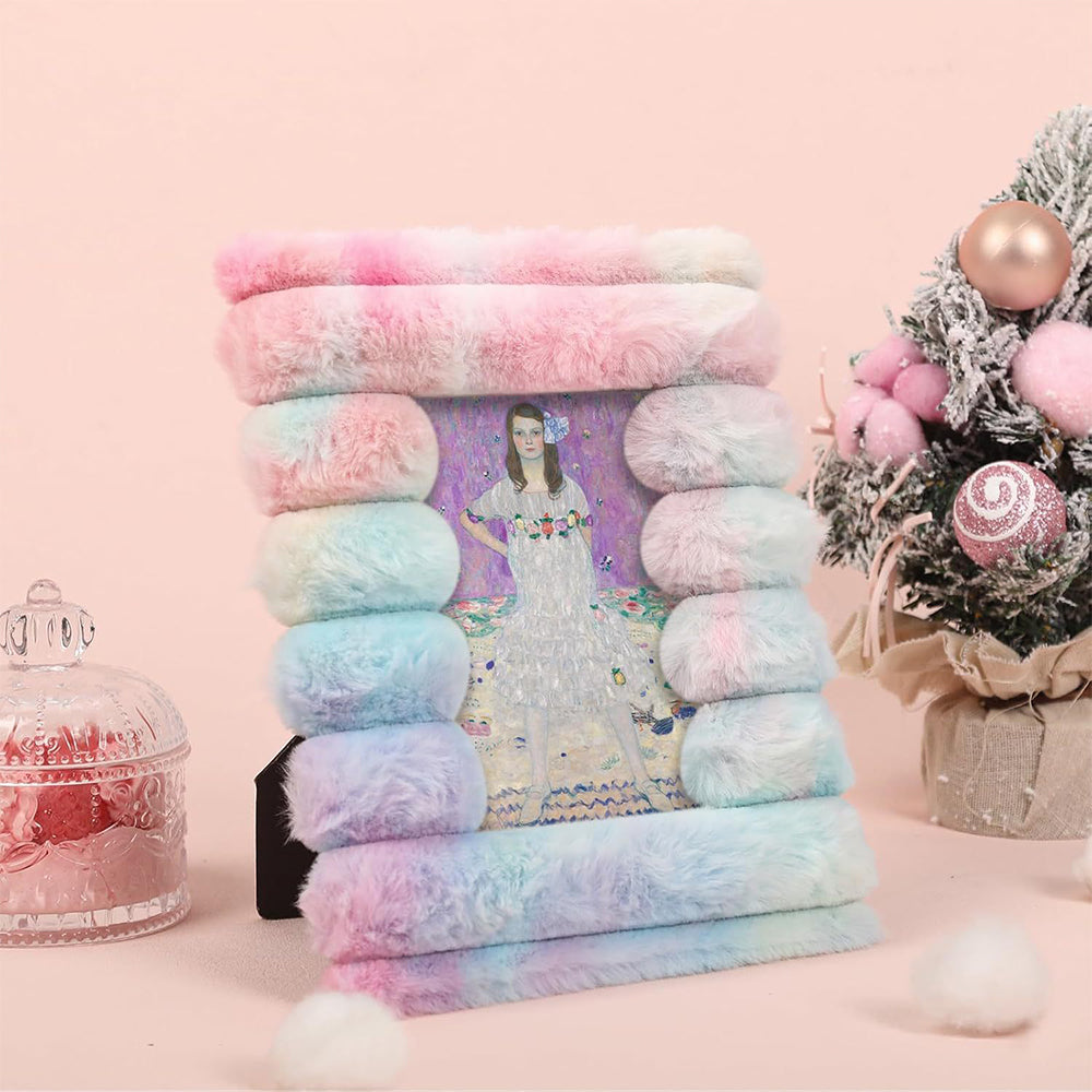 Cute Fluffy Plush Photo Frame With HD Glass Protection-Multicolour