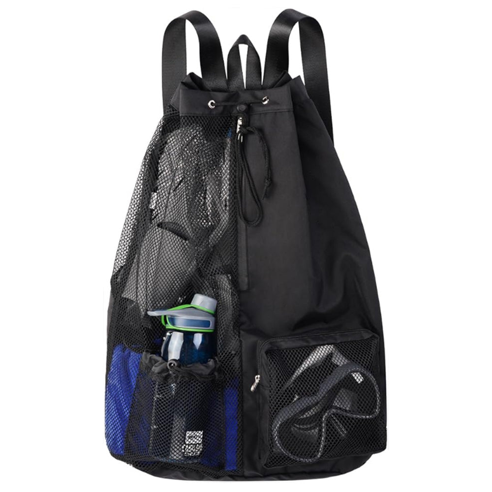 Drawstring Backpack Mesh Beach Backpack Portable Swim Gym Bag Travel Rucksack