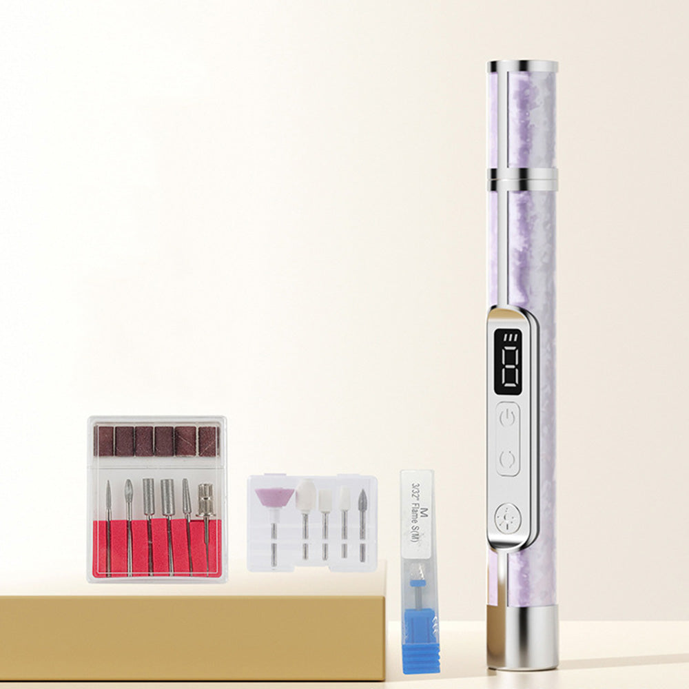 2 in 1 Cordless Electric Nail File Drill with Light Lamp 18 Bits 3 Speeds Mode for Women Men