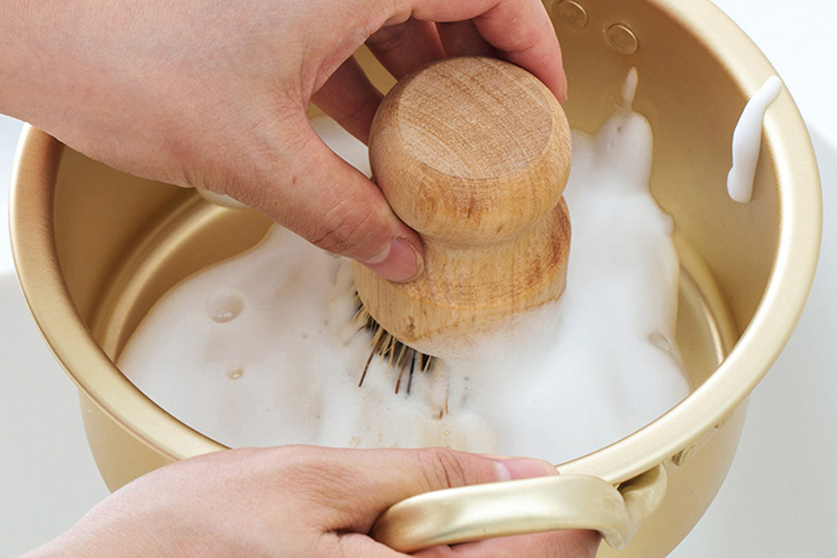3PCS Bamboo Round Mini Dish Brush Natural Cleaning Brush Kitchen Scrubber Set