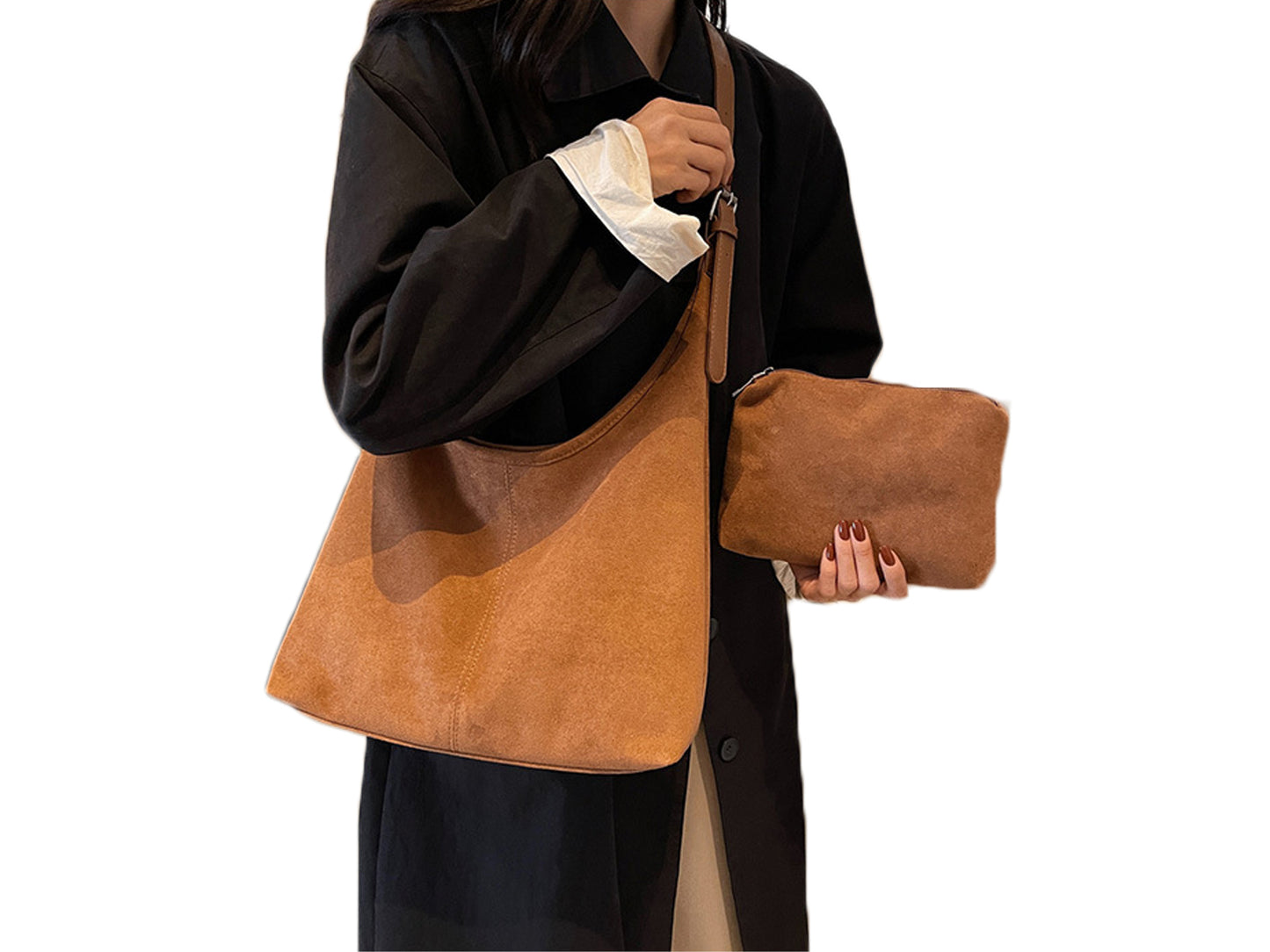 Bucket Bag with Purse Suede Bag Suede Tote Bag Suede Hobo Bags