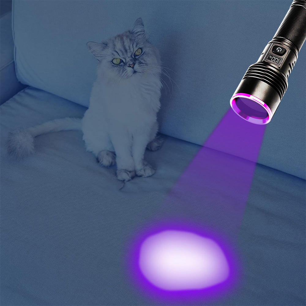 365nm Black Light UV Flashlight With LCD Display Rechargeable Torch Lamp